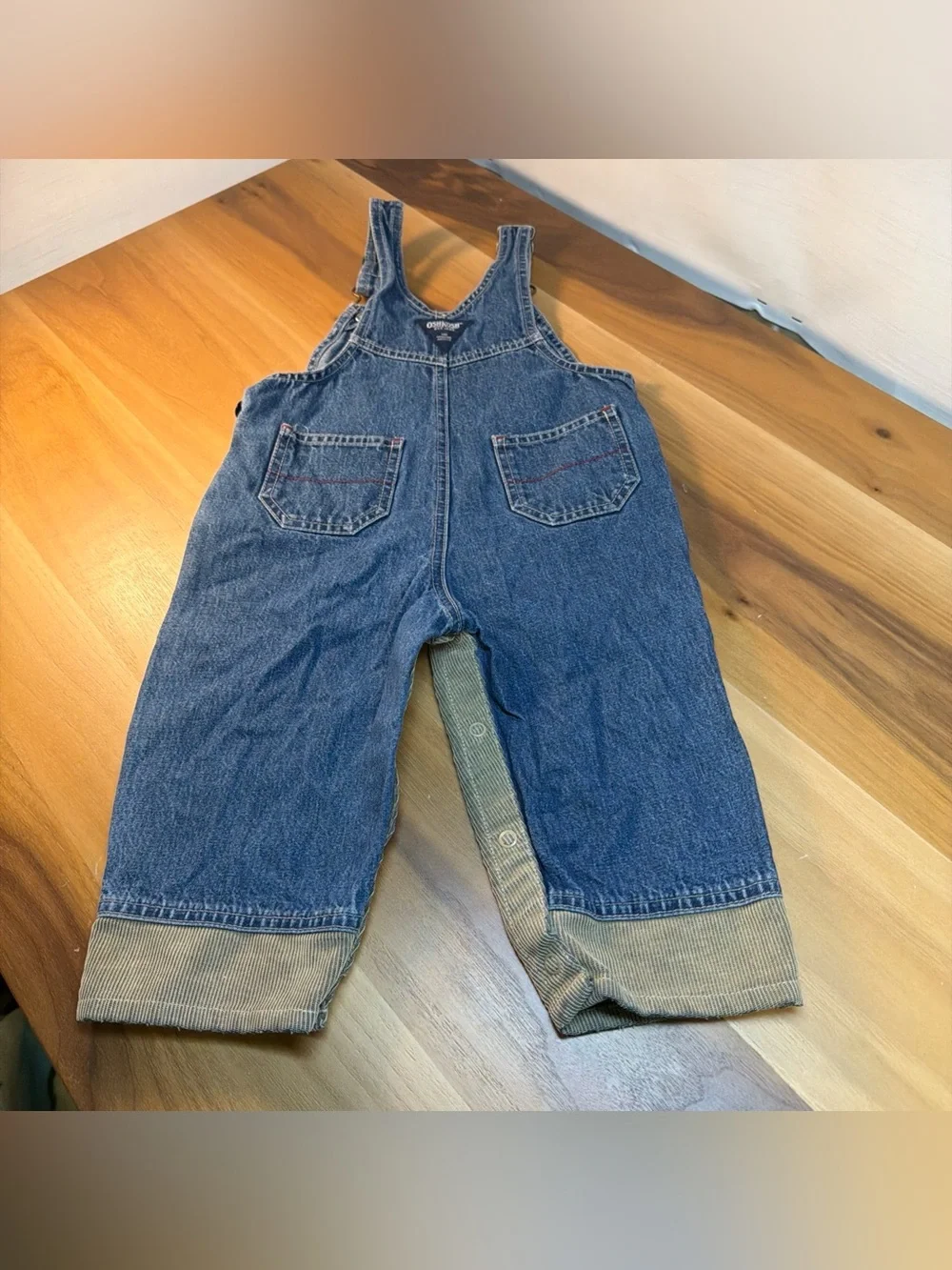 VTG 90s Oshkosh B’ Gosh Two Tone Blue Denim Beige Corduroy Overalls Sz 18 Month
